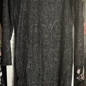 Black and silver midi dress with high split.